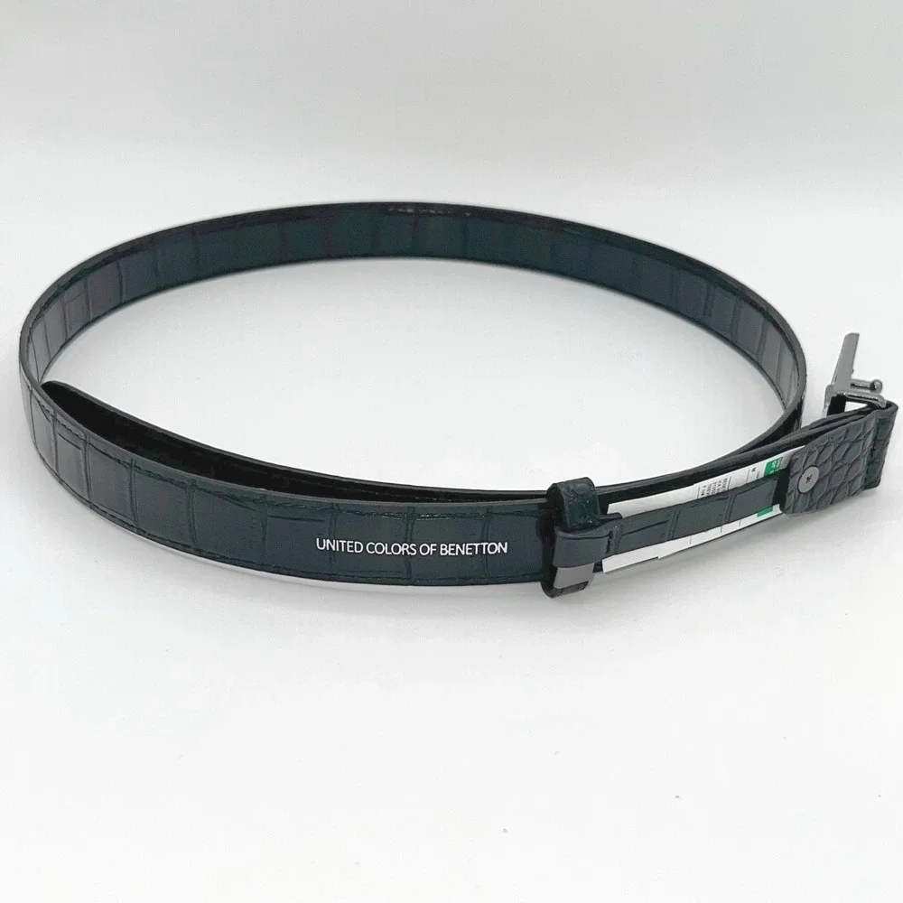 United Colors of Benetton Mens M‎ Black Crocodile Embossed PU Belt Career Retro
